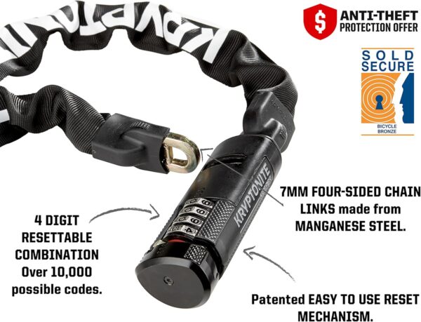 Kryptonite Keeper Combination Integrated Bicycle Chain (7mm X 90cm)