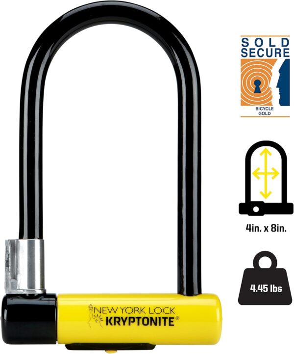 Kryptonite New York Standard Bike U-Lock, Heavy Duty Anti-Theft Bicycle U Lock Sold Secure Gold, 16mm Shackle with Mounting Bracket and Keys