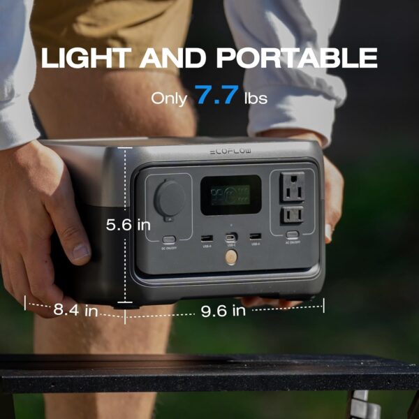 EF ECOFLOW Portable Power Station River 2, 256Wh LiFeP04 Battery/ 1 Hour Fast Charging, 2 Up to 600W AC Outlets, Solar Generator