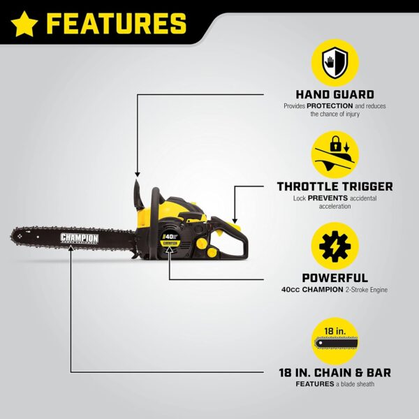 Champion Power Equipment 18-inch 40cc Portable Gas Chainsaw Kit with Carrying Case and Utility Gloves, Black