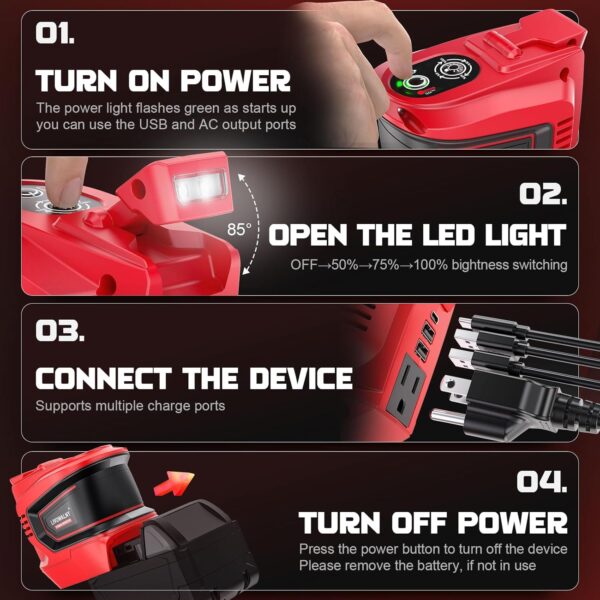 200W Power Inverter for Milwaukee 18V Battery, DC 18V to AC 110-120V Inverter, Portable Power Station Generator